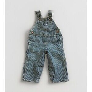 Vintage OshKosh B’gosh Vestbak Overalls Blue Striped Railroad 12M Snap Crotch